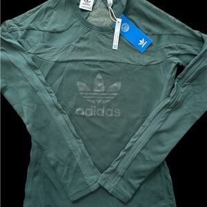 NEW Adidas Green Long Sleeve Mesh Top with Logo